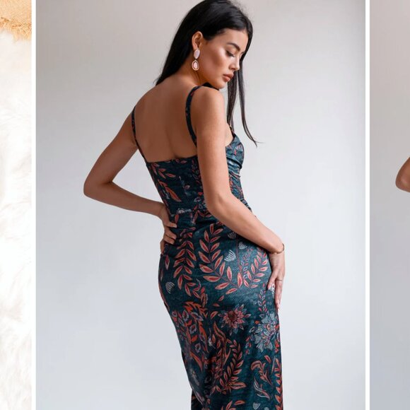 NEW Averie Halley Draped Midi Tropical Cocktail Evening Dress - Picture 3 of 12